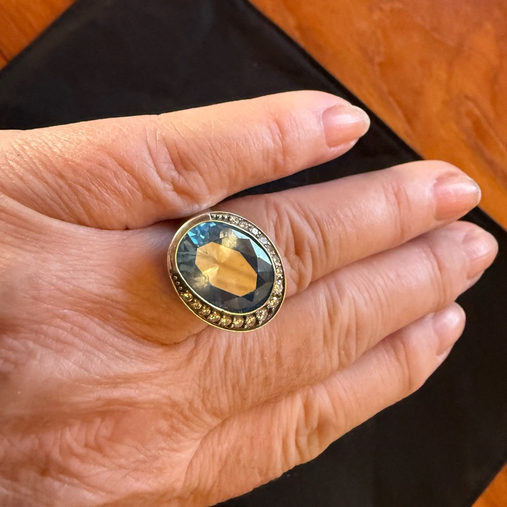 Silver Ring with Blue and Yellow Gemstone